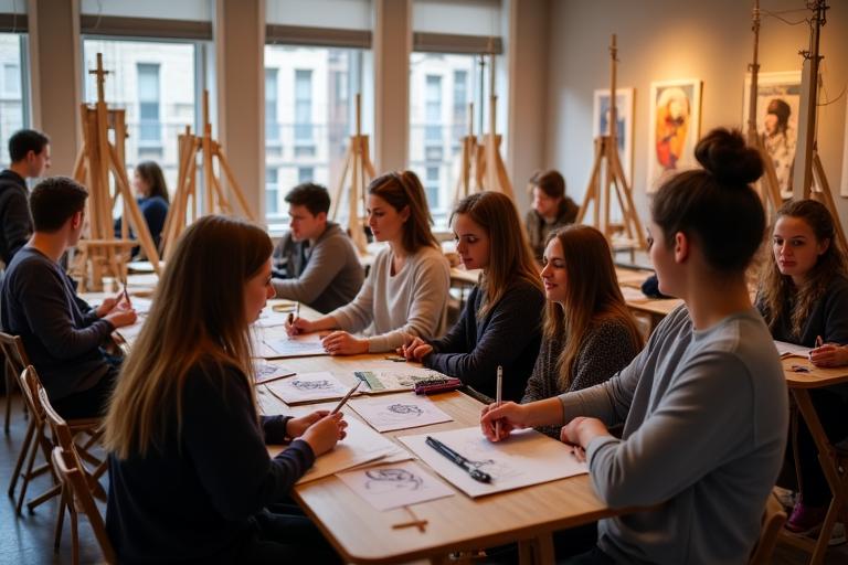 Portrait drawing workshop in progress at the Dublin studio